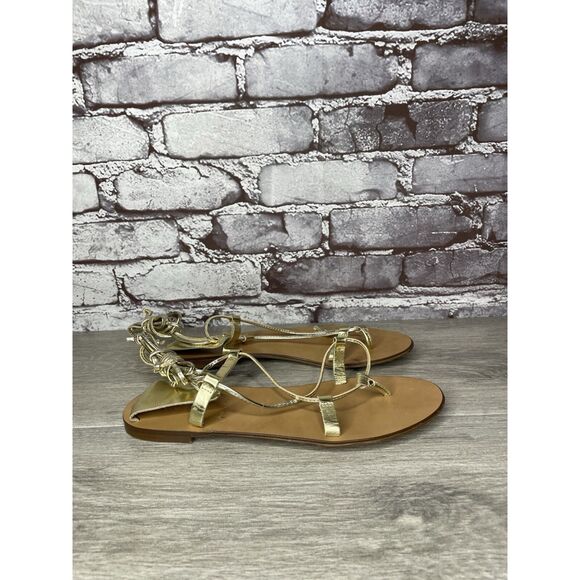 J. Crew Metallic Gold Leather Ankle Wrap Around Sandals Women’s Sz 7.5M US/38EU - Picture 3 of 16